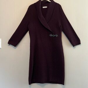 Calvin Klein Textured Wine Fitted Knit Sweater Dress Size Large